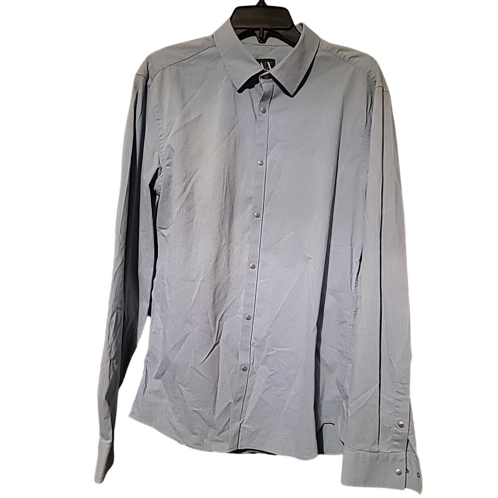Armani Exchange Mens Slim Fit Long‎ Sleeve Micro Stripe Button Down Shirt Grey L